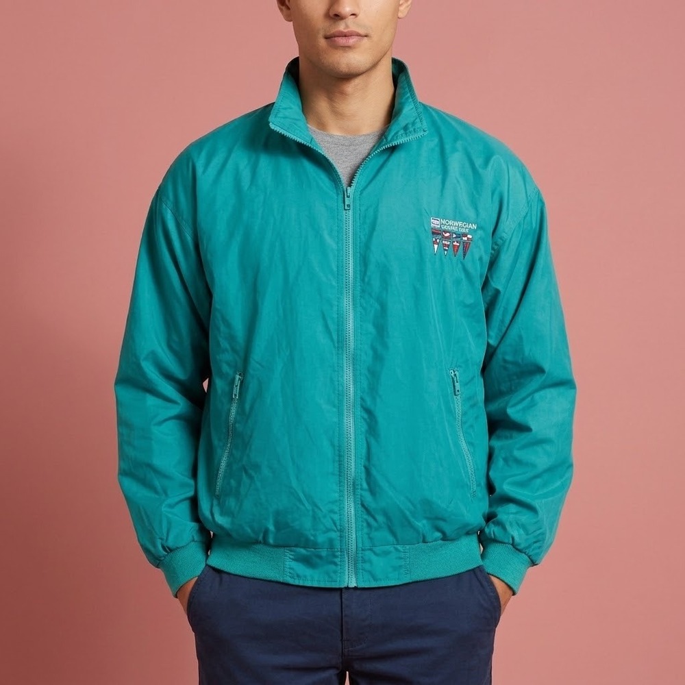 Norwegian Cruise Line Windbreaker Jacket Mens‎ Small Teal Nylon Vintage